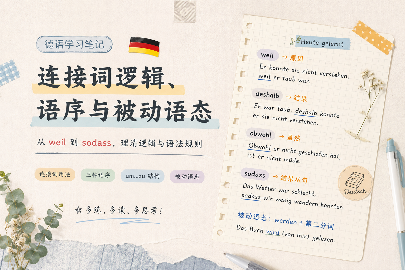 连接词逻辑、语序、一点点被动语态
